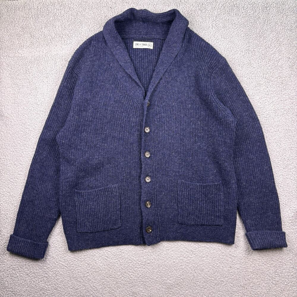 Line Of Trade Sweater Mens 2XL Cardigan Shetland Wool Ribbed Knit Pockets Shawl